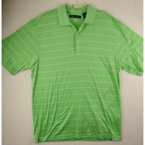 Oxford Mens Green & White Striped Golf Polo Shirt Size Large